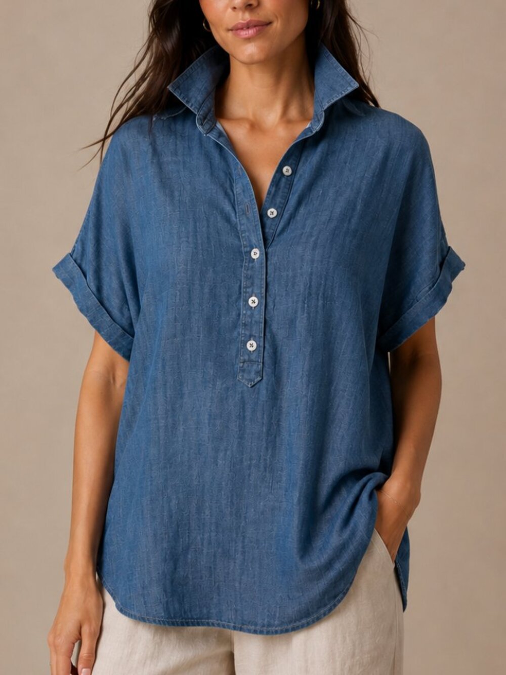 NWT Beautiful Tencel Chambray Denim Blouse/Shirt